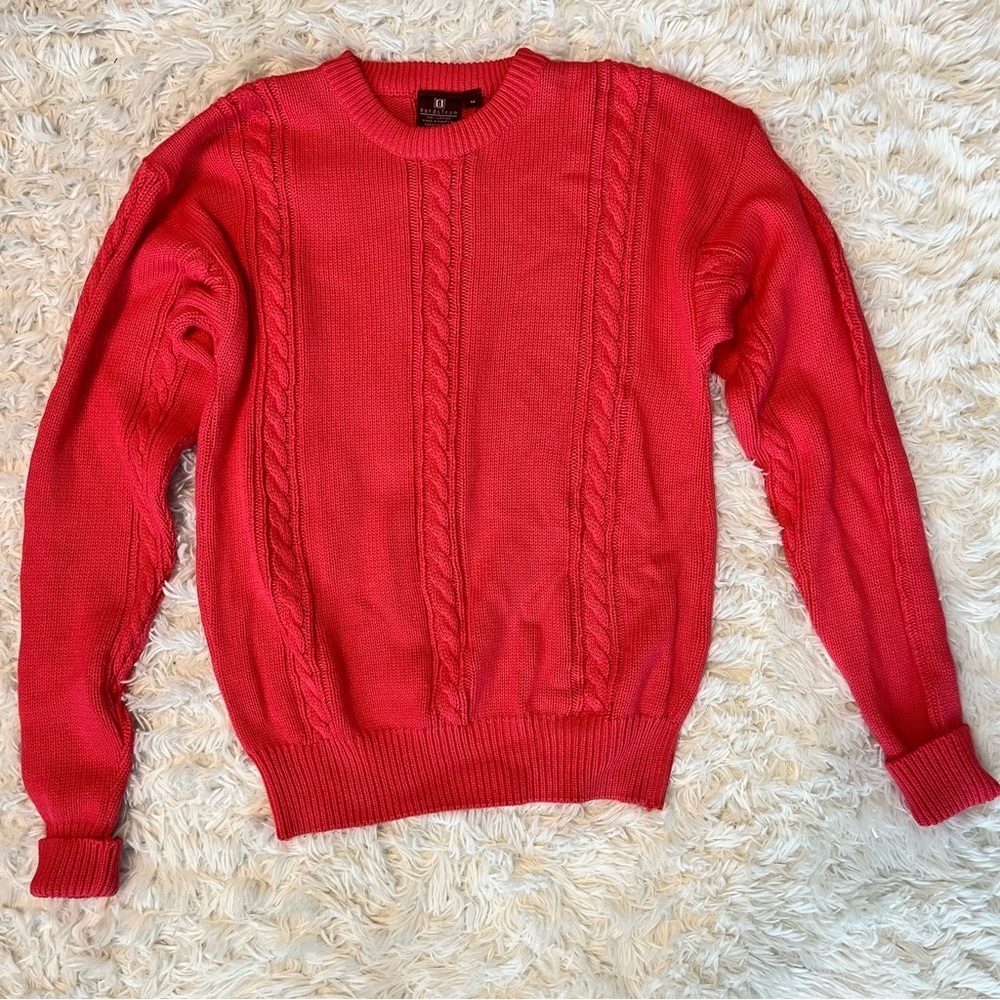 Nordstrom Men's Retro Coral Crewneck Cable-Knit Sweater-90s-Y2K-Preppy Sz M